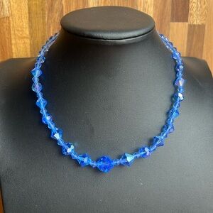VINTAGE Ice Blue AB faceted bead choker